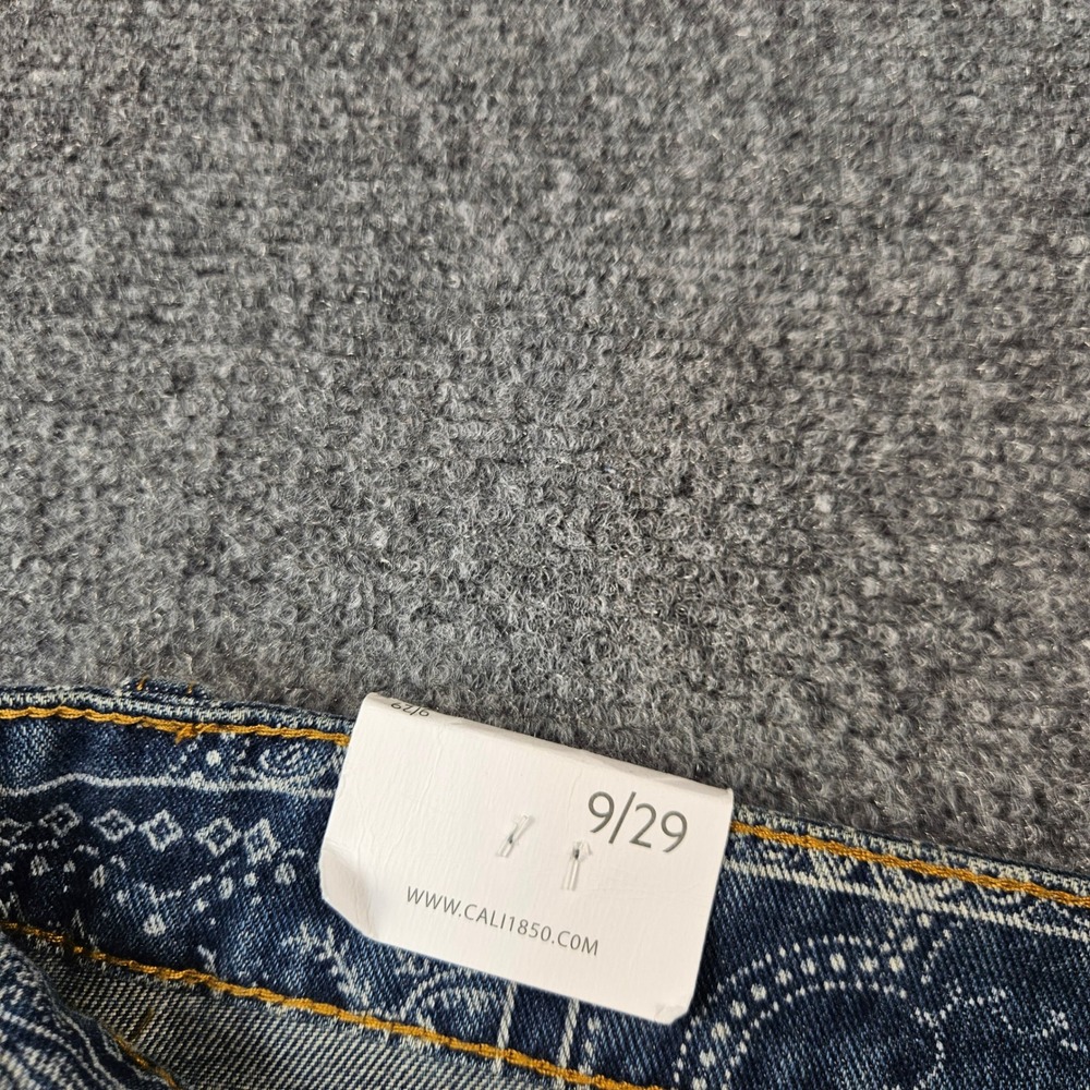 Cali 1850 Bandana Patchwork Wide Leg Jeans Blue White Paisley Print 9/29 NWT - Picture 5 of 14